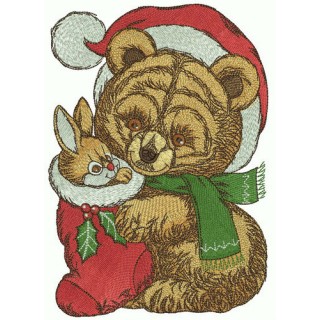 Retro teddy bear in Santa hat embroidery design - Embroidery Design