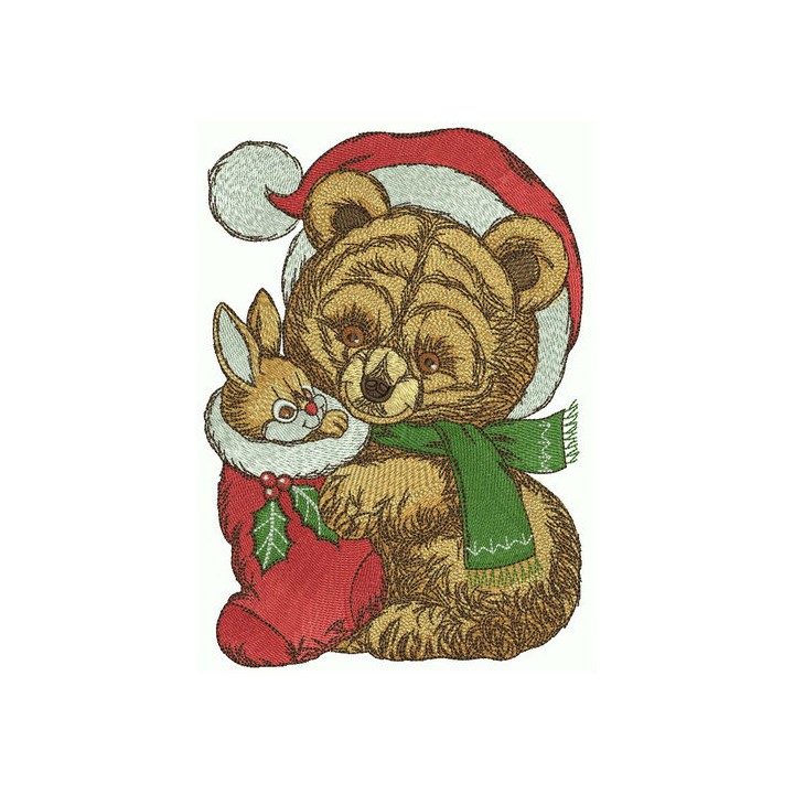 Retro teddy bear in Santa hat embroidery design - Embroidery Design