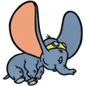Dumbo first fly embroidery design showcasing a whimsical Dumbo soaring with vibrant colors for creative stitching.