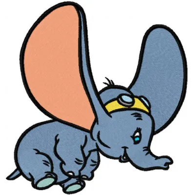 Dumbo first fly embroidery design showcasing a whimsical Dumbo soaring with vibrant colors for creative stitching.