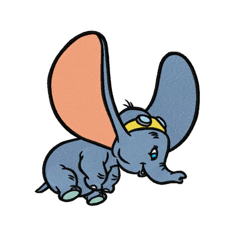 Dumbo first fly embroidery design showcasing a whimsical Dumbo soaring with vibrant colors for creative stitching.