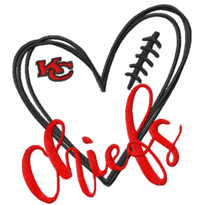 Love Chiefs embroidery design featuring a football theme, ideal for stitching on caps, hoodies, and tote bags.