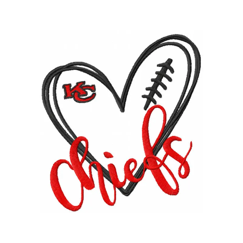 Love Chiefs embroidery design featuring a football theme, ideal for stitching on caps, hoodies, and tote bags.