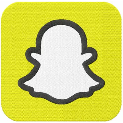Snapchat logo embroidery design featuring the iconic ghost emblem, perfect for stitching on apparel and accessories.