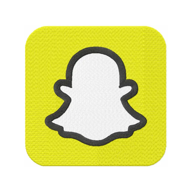 Snapchat logo embroidery design featuring the iconic ghost emblem, perfect for stitching on apparel and accessories.