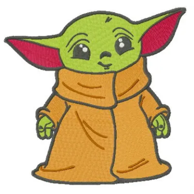 Young Yoda embroidery design featuring the beloved character from Star Wars, perfect for themed projects.