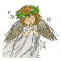 Praying angel embroidery design showcasing intricate details, ideal for stitching on towels or baby onesies.