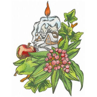 X-mas composition with candle embroidery design - Embroidery Design