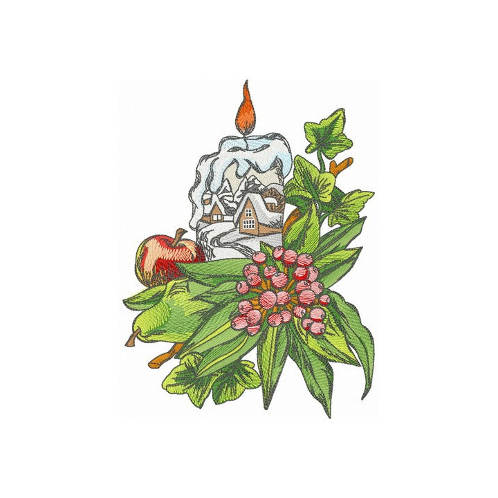 X-mas composition with candle embroidery design - Embroidery Design