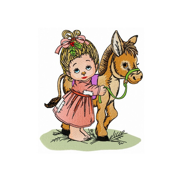 Young lady and her little pony embroidery design - Embroidery Design