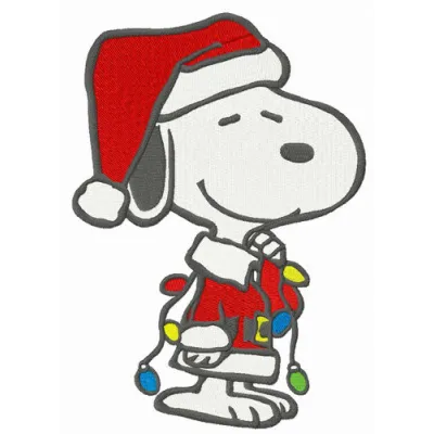 Snoopy with garland embroidery design featuring a cheerful Snoopy character adorned with festive greenery.