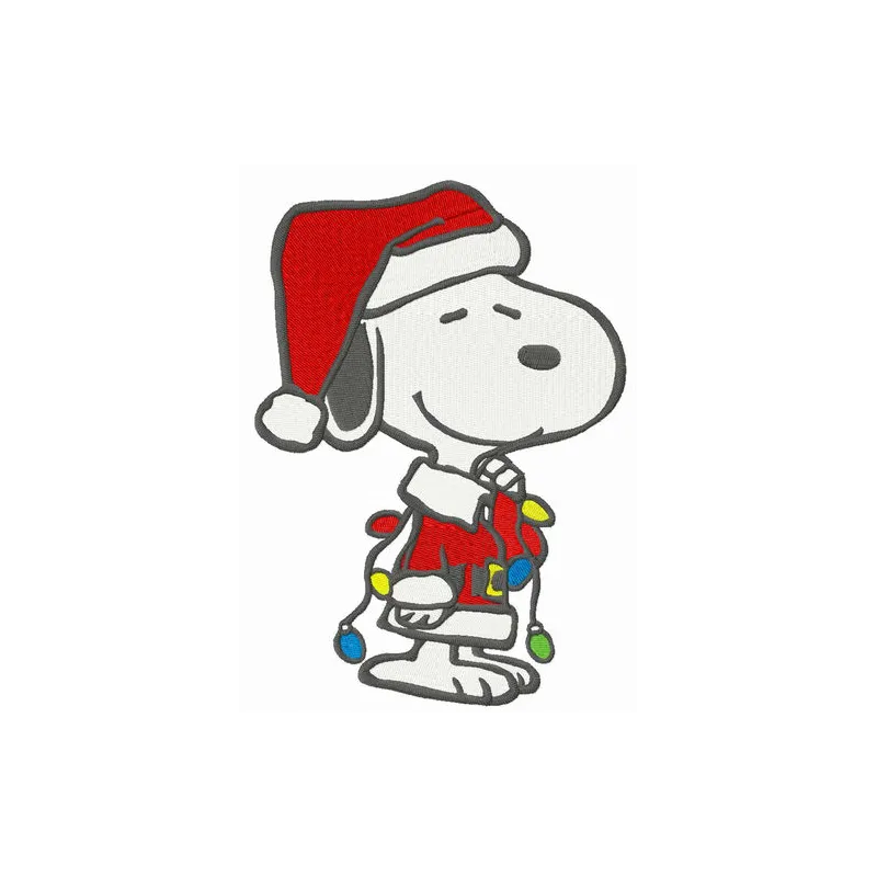 Snoopy with garland embroidery design featuring a cheerful Snoopy character adorned with festive greenery.