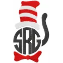 Embroidery design featuring the Cat in the Hat from Dr. Seuss, ideal for stitching on children's apparel or accessories.