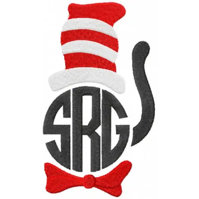 Embroidery design featuring the Cat in the Hat from Dr. Seuss, ideal for stitching on children's apparel or accessories.
