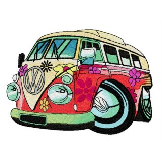 Hippie camper embroidery design - Embroidery Design