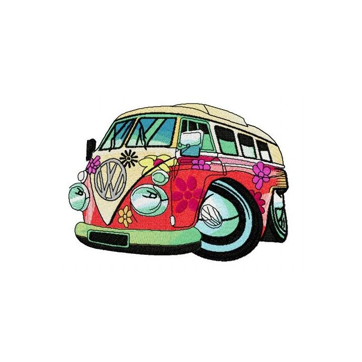 Hippie camper embroidery design - Embroidery Design