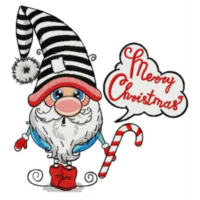 Merry Christmas surprised gnome embroidery design featuring a cheerful gnome, perfect for holiday stitching projects.