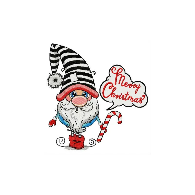 Merry Christmas surprised gnome embroidery design featuring a cheerful gnome, perfect for holiday stitching projects.