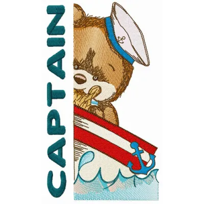 Preview of Bear the Captain embroidery design featuring a charming teddy bear in a captain's hat.