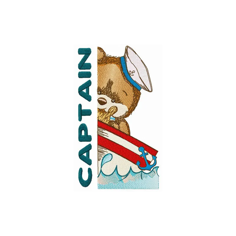 Preview of Bear the Captain embroidery design featuring a charming teddy bear in a captain's hat.