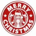 Merry Christmas Starbucks embroidery design featuring festive elements for holiday stitching projects.