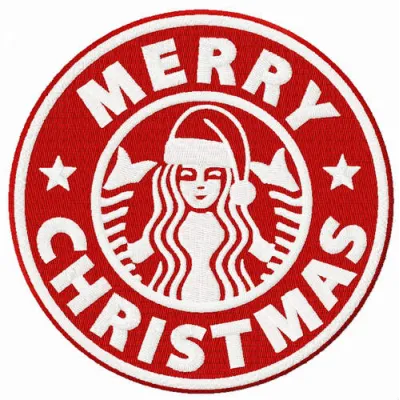 Merry Christmas Starbucks embroidery design featuring festive elements for holiday stitching projects.