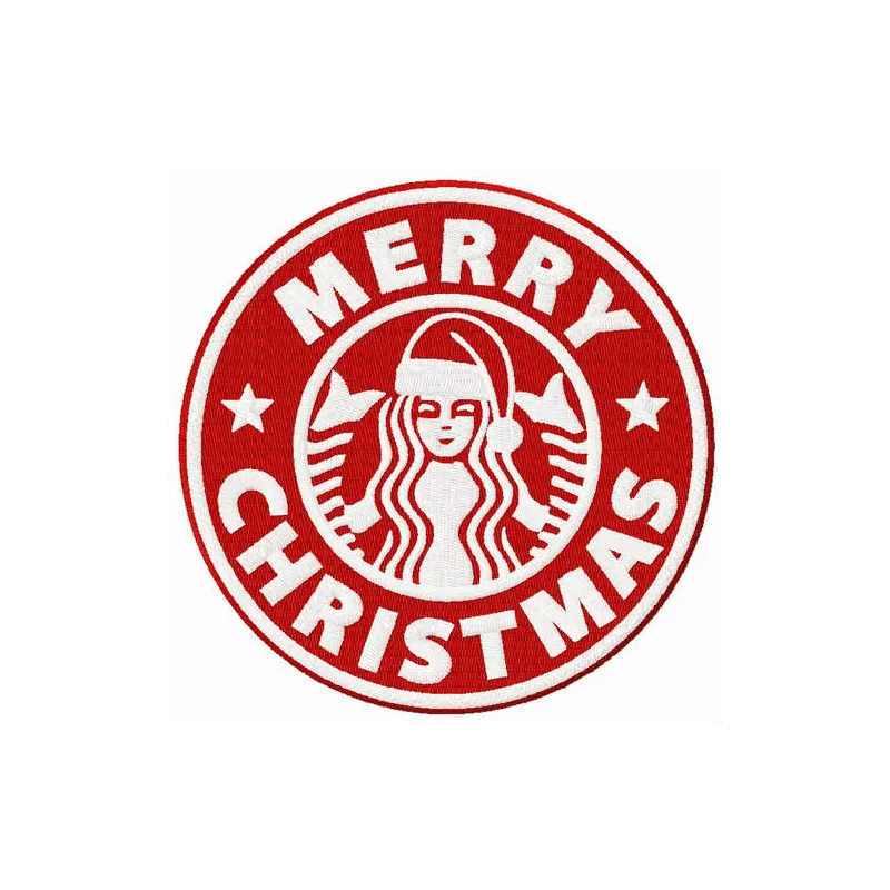 Merry Christmas Starbucks embroidery design featuring festive elements for holiday stitching projects.