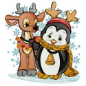 Preview of a charming penguin and deer embroidery design, perfect for festive Christmas projects.