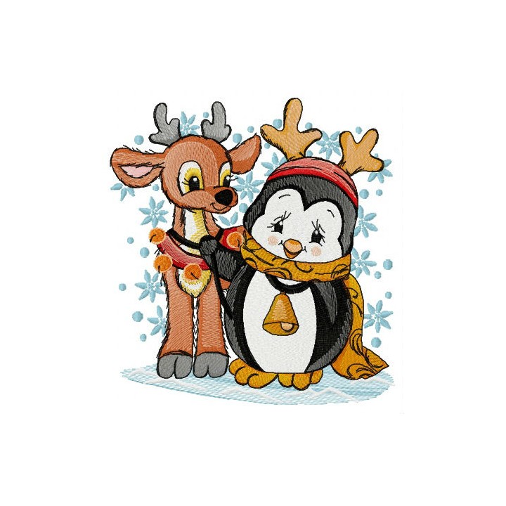 Penguin and deer embroidery design - Embroidery Design