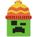 Embroidery design featuring a Minecraft Creeper character wearing a cozy winter hat.