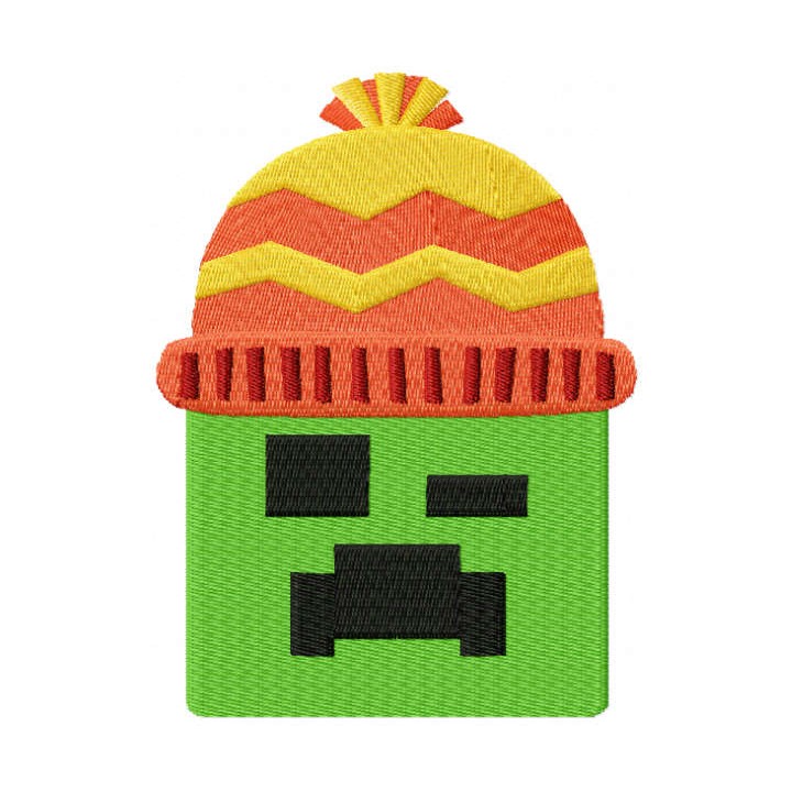 Minecraft Creeper wears a winter hat embroidery design - Embroidery Design