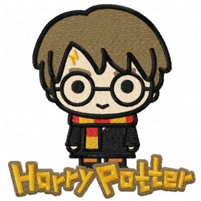 Chibi Harry embroidery design featuring a cute and whimsical interpretation of the beloved wizard character.