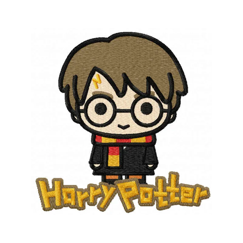 Chibi Harry embroidery design featuring a cute and whimsical interpretation of the beloved wizard character.