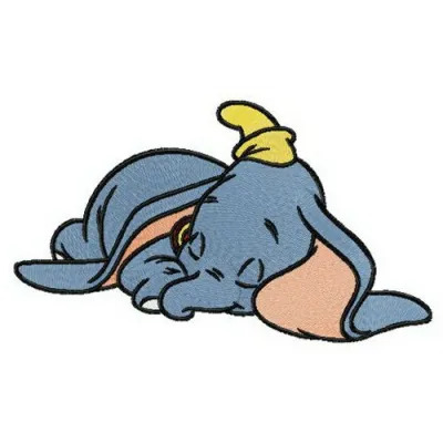Tired Dumbo embroidery design featuring a whimsical elephant character, perfect for stitching on baby onesies or pillows.