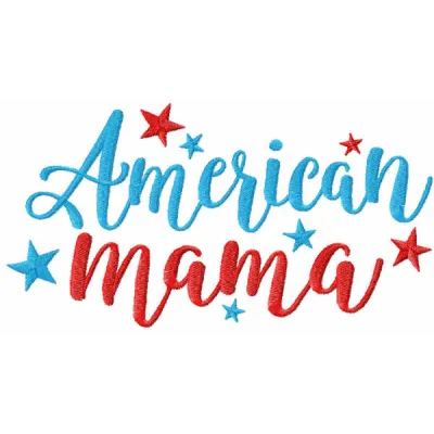 Preview of American mama embroidery design featuring a patriotic theme, ideal for stitching on t-shirts and tote bags.