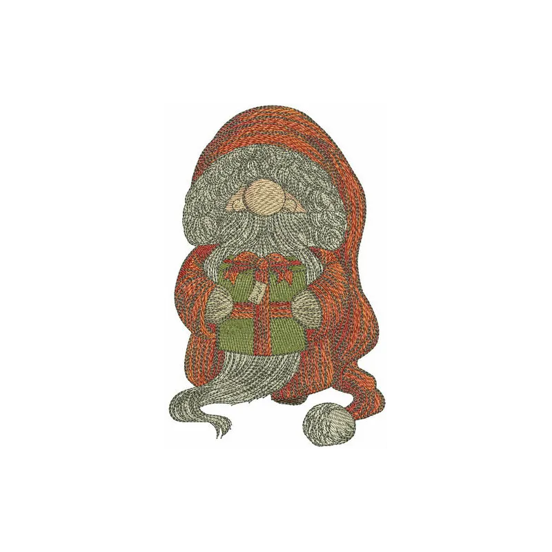 Kind gnome embroidery design showcasing a whimsical character, perfect for festive Christmas stitching projects.