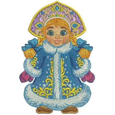 Snegurka embroidery design showcasing a festive Christmas motif, ideal for holiday-themed projects.