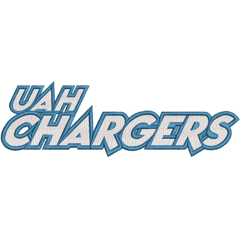 Embroidery design of the Alabama-Huntsville Chargers wordmark logo for stitching on apparel and accessories.