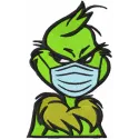 Embroidery design of the Grinch wearing a face mask, inspired by Dr. Seuss, perfect for festive stitching projects.
