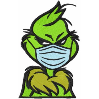 Grinch wearing a face mask embroidery design - Embroidery Design