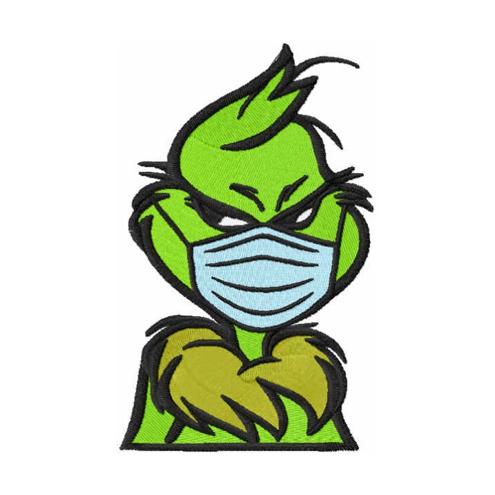 Grinch wearing a face mask embroidery design - Embroidery Design