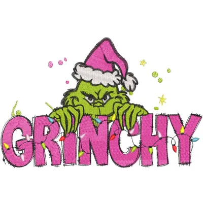 Preview of Christmas Grinchy embroidery design featuring a whimsical Grinch character for festive stitching projects.