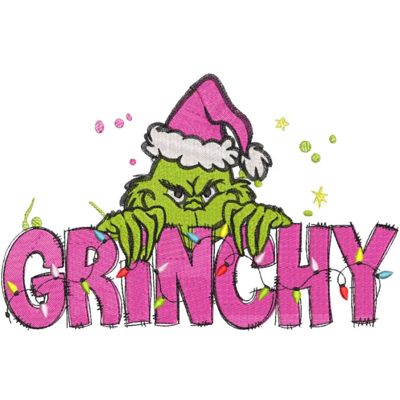 Preview of Christmas Grinchy embroidery design featuring a whimsical Grinch character for festive stitching projects.