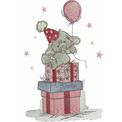 Delightful embroidery design featuring an elephant for a 1st birthday party, perfect for baby onesies and decorations.