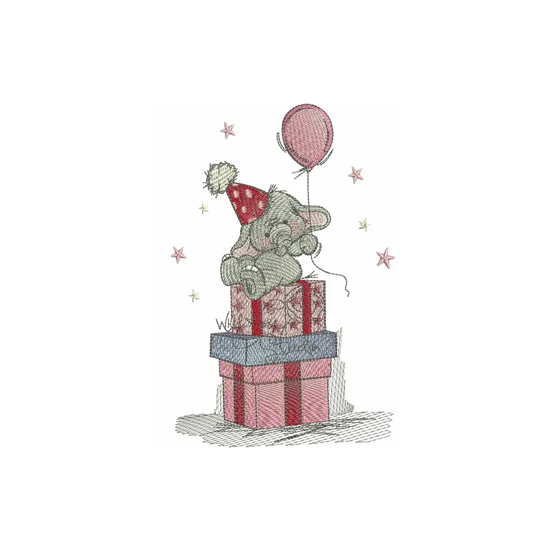 Delightful embroidery design featuring an elephant for a 1st birthday party, perfect for baby onesies and decorations.