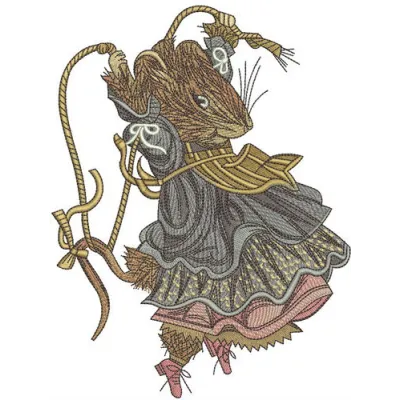 Rat jumping rope embroidery design featuring a playful mouse in mid-jump, perfect for creating unique projects.