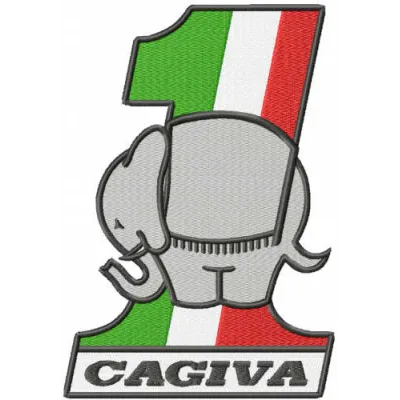 Ducati Elephant Cagiva logo embroidery design showcasing intricate stitching patterns for auto and moto enthusiasts.
