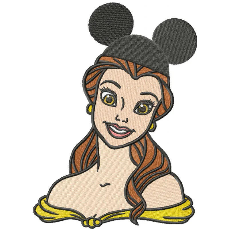 Preview of Belle Mickey Mouse hat embroidery design featuring a charming blend of Beauty and the Beast themes.