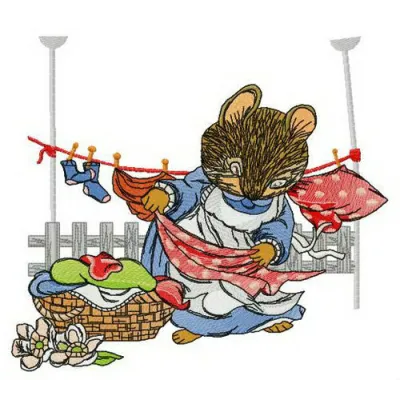 Mouse laundry embroidery design featuring a playful mouse surrounded by laundry elements, perfect for creative stitching.