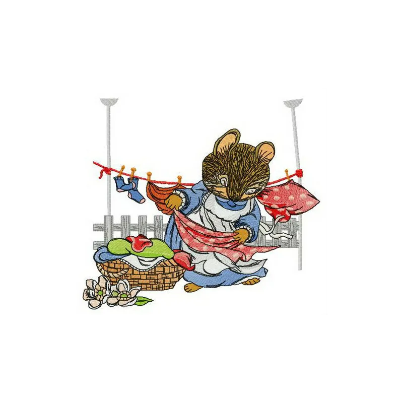 Mouse laundry embroidery design featuring a playful mouse surrounded by laundry elements, perfect for creative stitching.